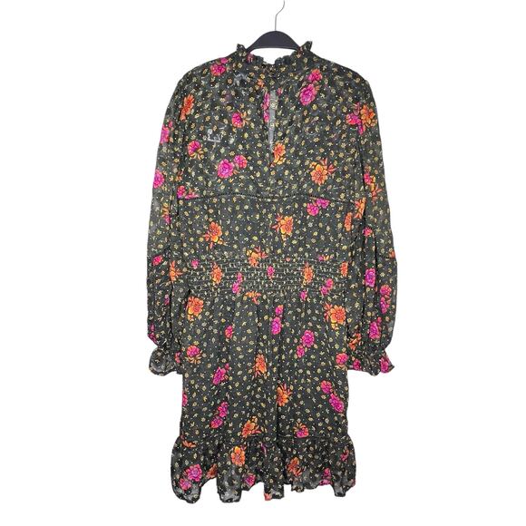 NWT Angie Dark Hunter Green Boho Floral  Sheer Long Sleeve slip & Dress Size XL - Picture 2 of 6